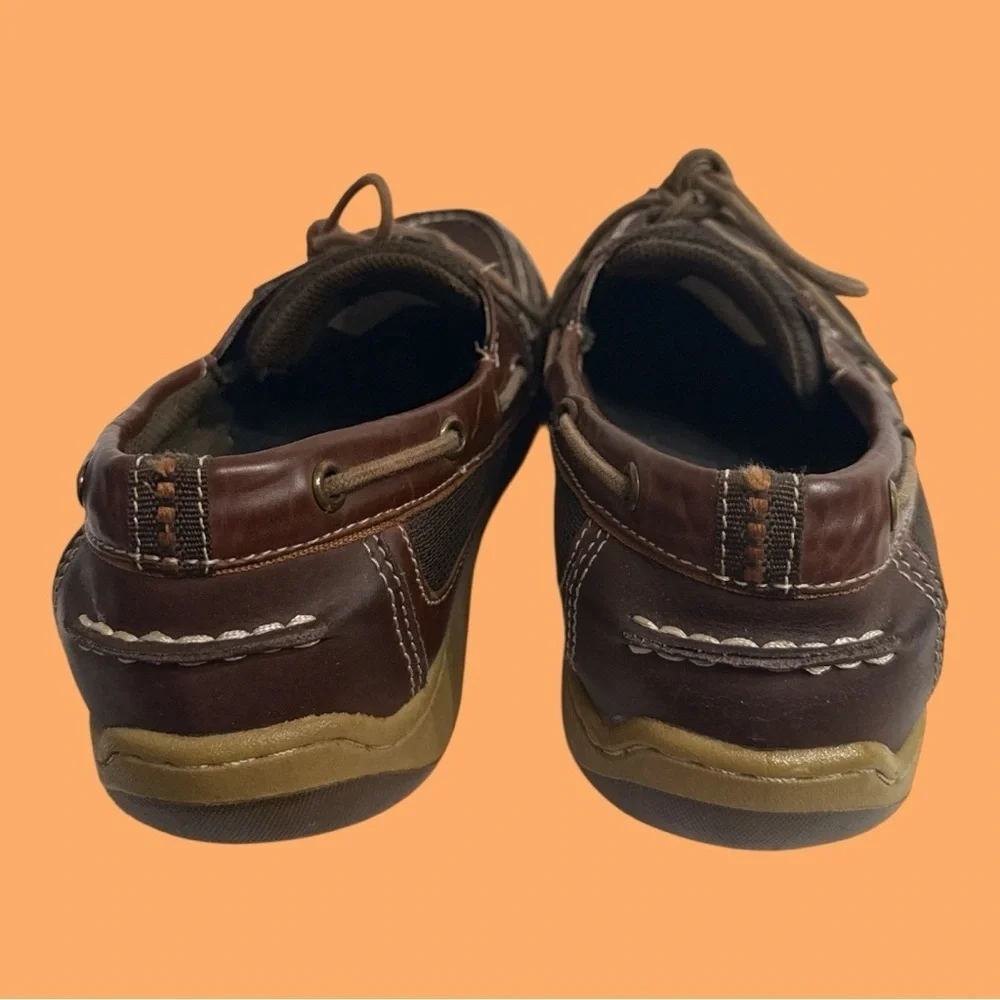 Mountrek Brown Leather Topsider-like Boat Shoes Laced with Rubber Treads 10.5